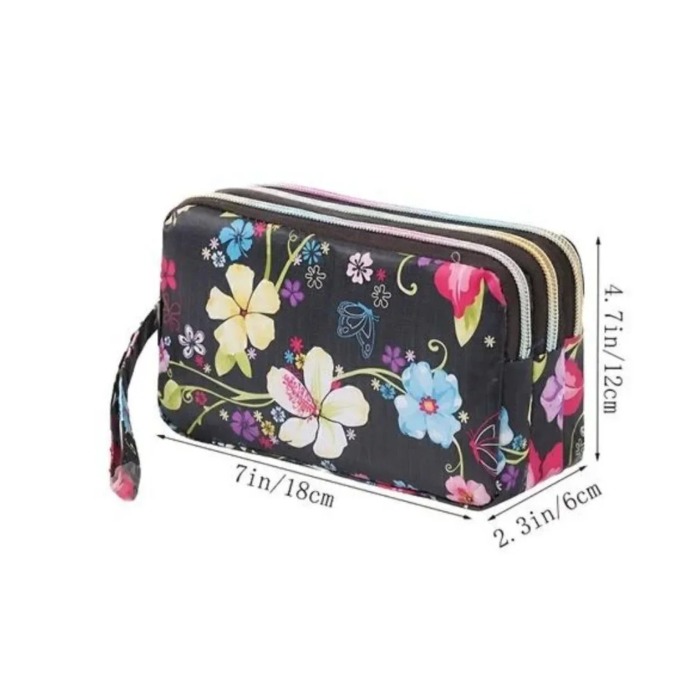Flamingo Palm Leaf Print Wristlet Tropical Pouch Multi-Zipper Clutch Organizer